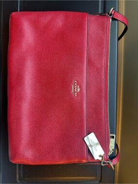 Coach Red Leather Messenger Crossbody with Gold Hardware